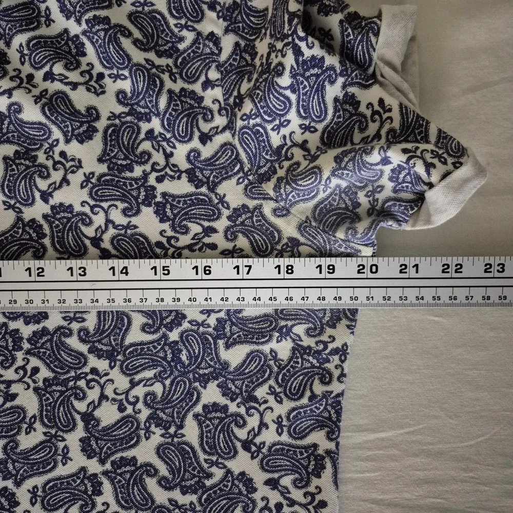 Zara Man Blue Paisley Band Collar Slim Fit Short Sleeve Shirt Mens Medium